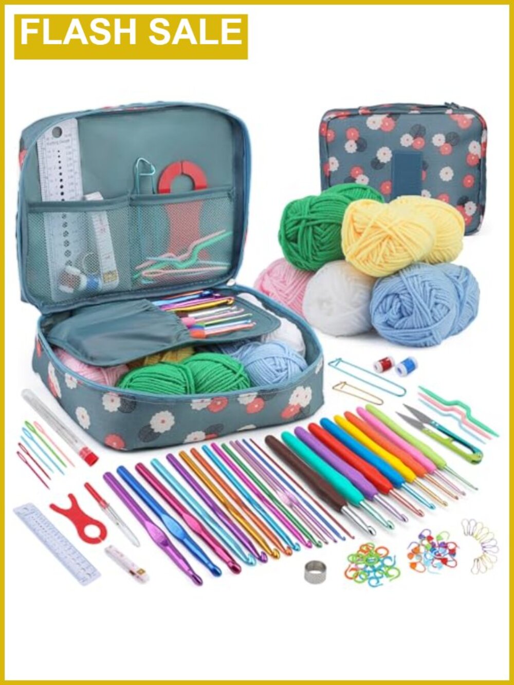 107pc Crochet Kit for Beginners Adults Ergonomic Hooks Yarn